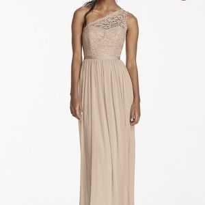 Long One Shoulder Lace Davids bridal biscotti 10